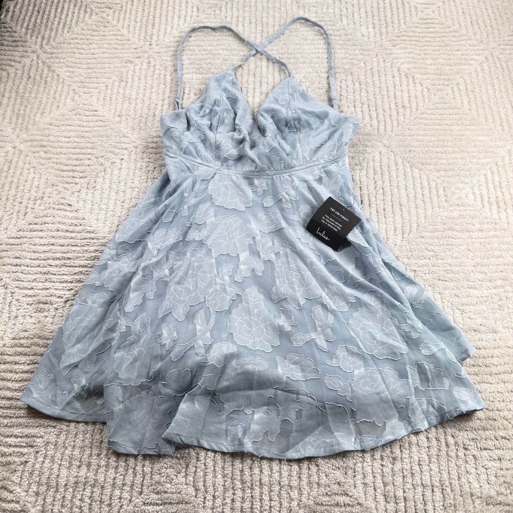 Lulus Floral Burnout Mini Dress Women's Small Light Blue Coquette NWT Fairycore